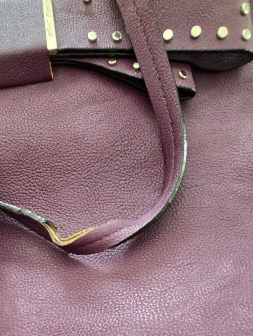 Betsey Johnson Tote Large Plum Purple Bag Silver Studded Bow Faux Leather Purse
